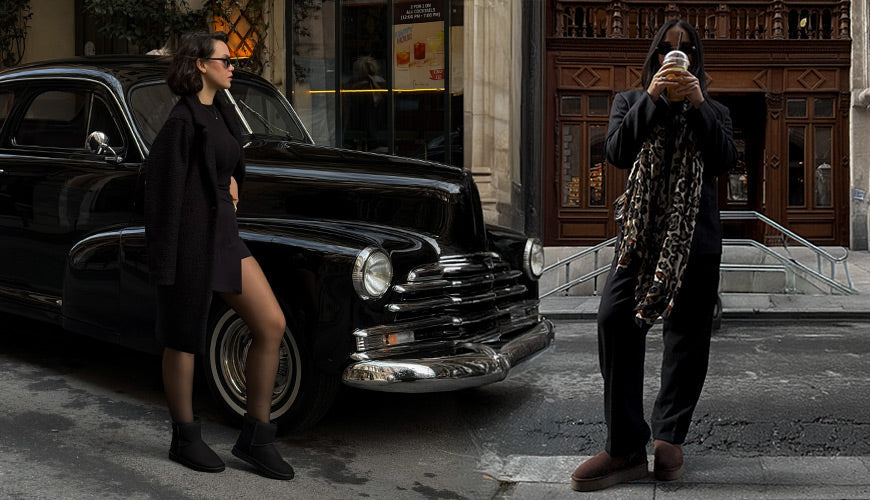 Sheepskin boots for Winter 2026 styled for UK weather on wet city pavements