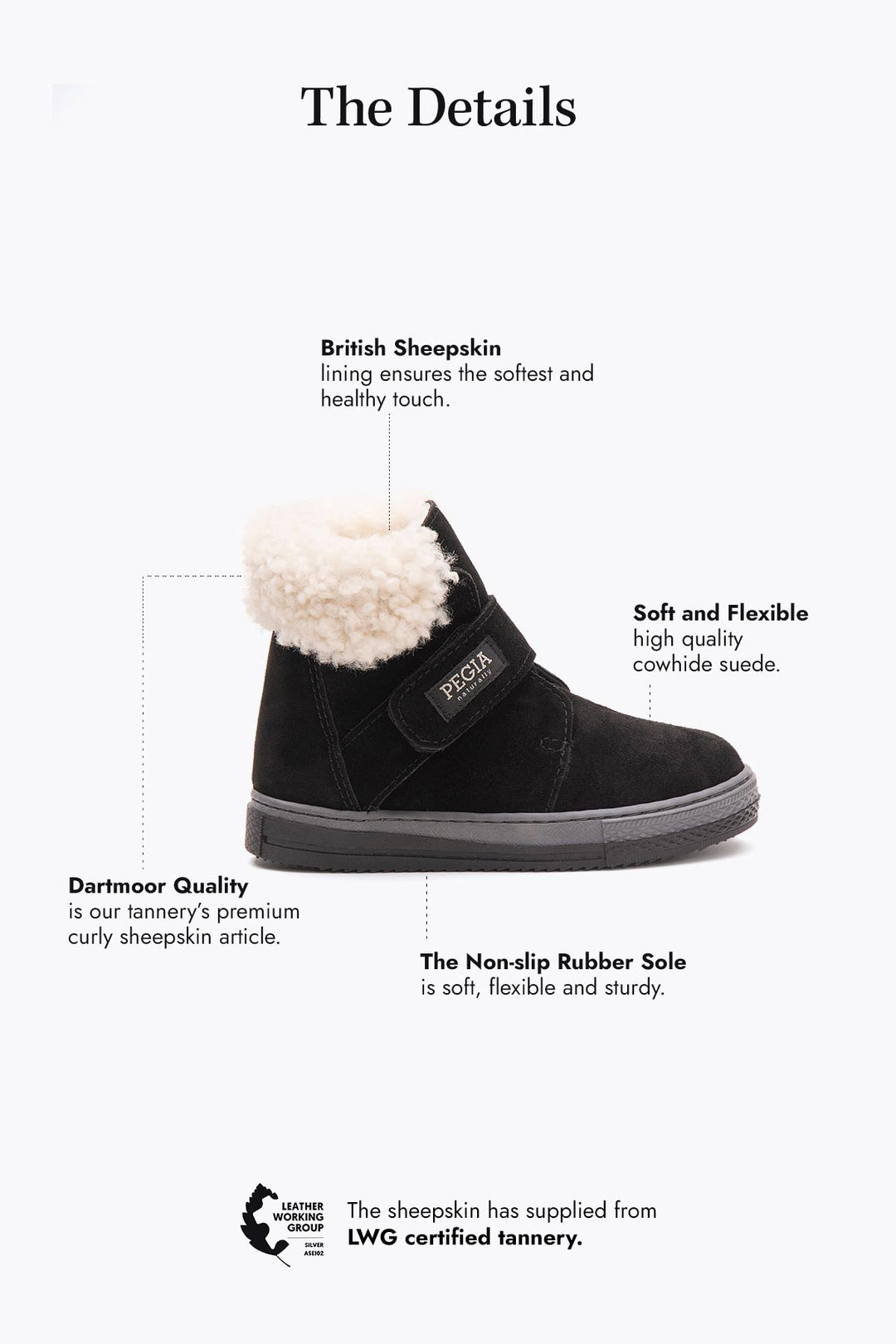 Pegia Arnes Shearling Kids' Velcro Boots - Pegia