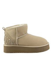 Pegia Masca Genuine Suede Jewel Detailed Women's Platform Boots - Pegia