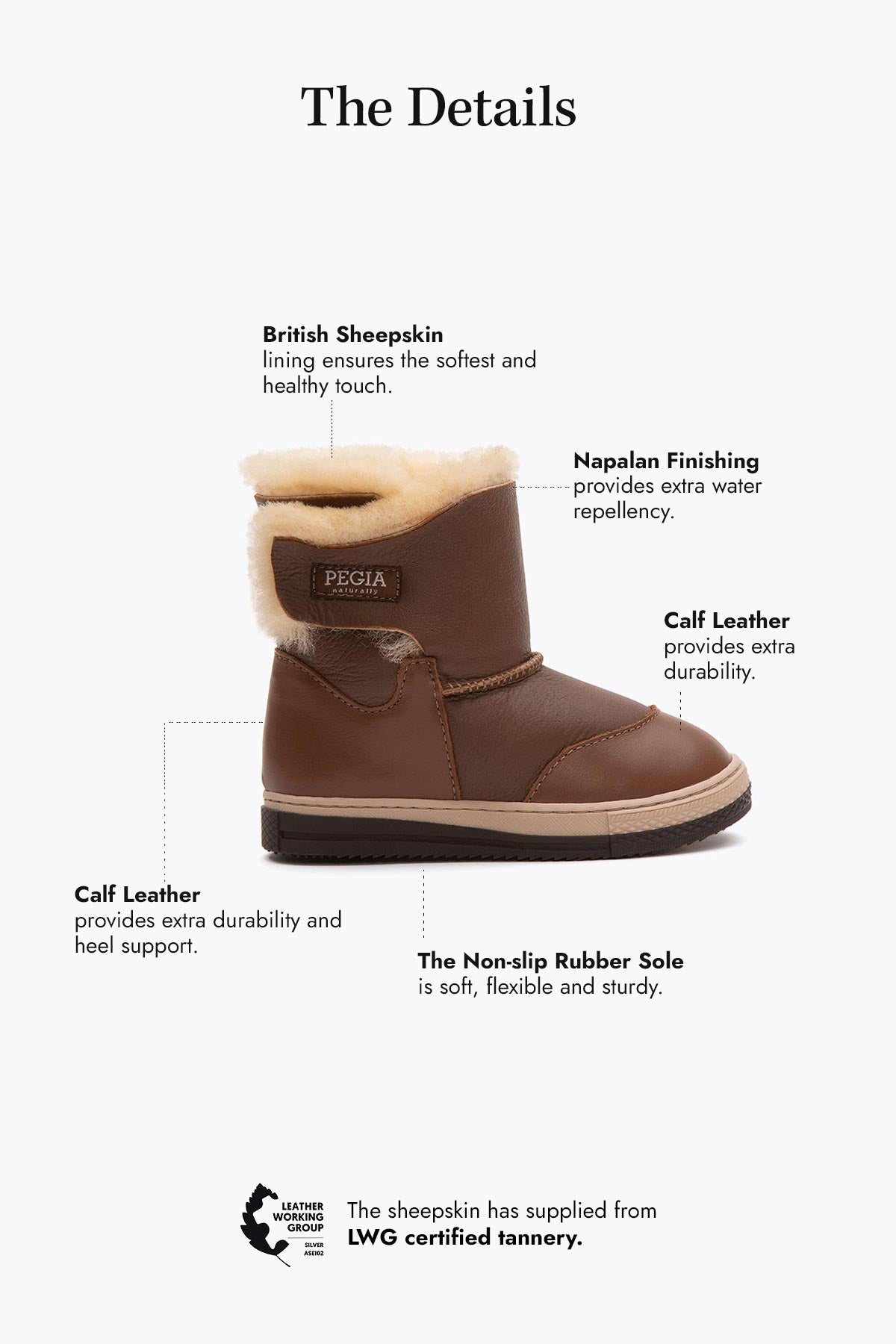 Pegia Denia Shearling Kids' Velcro Boots - Pegia