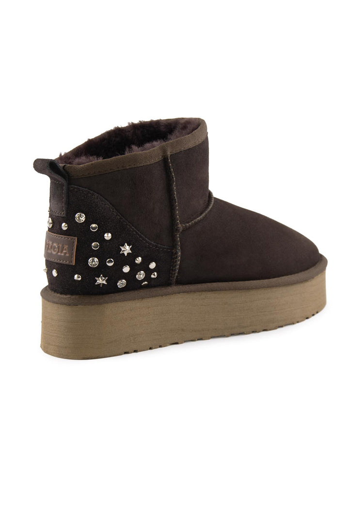 Pegia Masca Genuine Suede Jewel Detailed Women's Platform Boots - Pegia