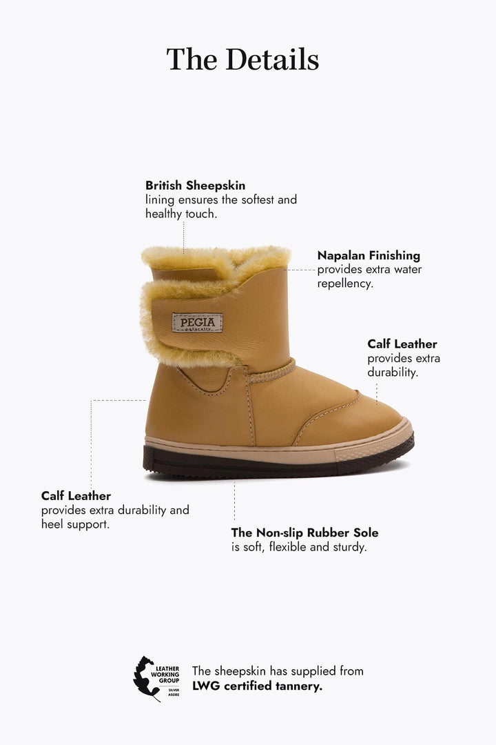 Pegia Denia Shearling Kids' Velcro Boots - Pegia