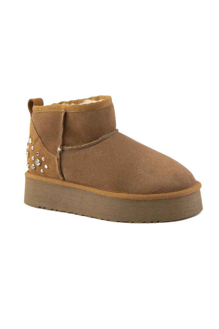 Pegia Masca Genuine Suede Jewel Detailed Women's Platform Boots - Pegia