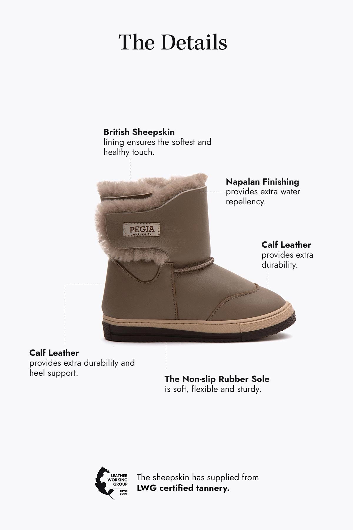 Pegia Denia Shearling Kids' Velcro Boots - Pegia