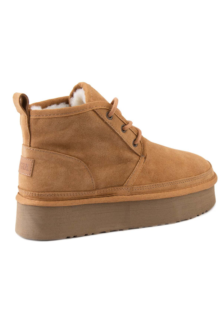 Bottes à plateforme à lacets pour femmes en daim véritable Pegia Muda