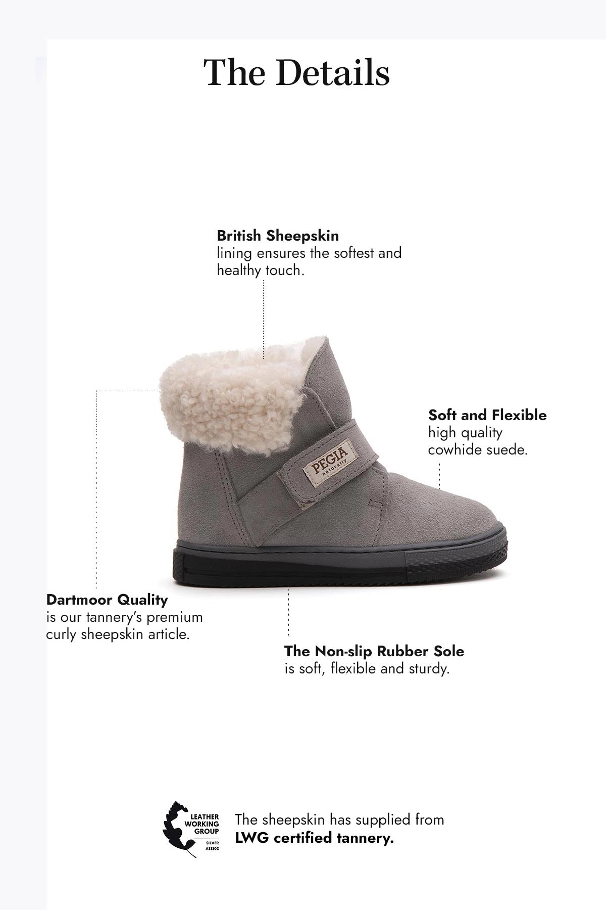 Pegia Arnes Shearling Kids' Velcro Boots - Pegia