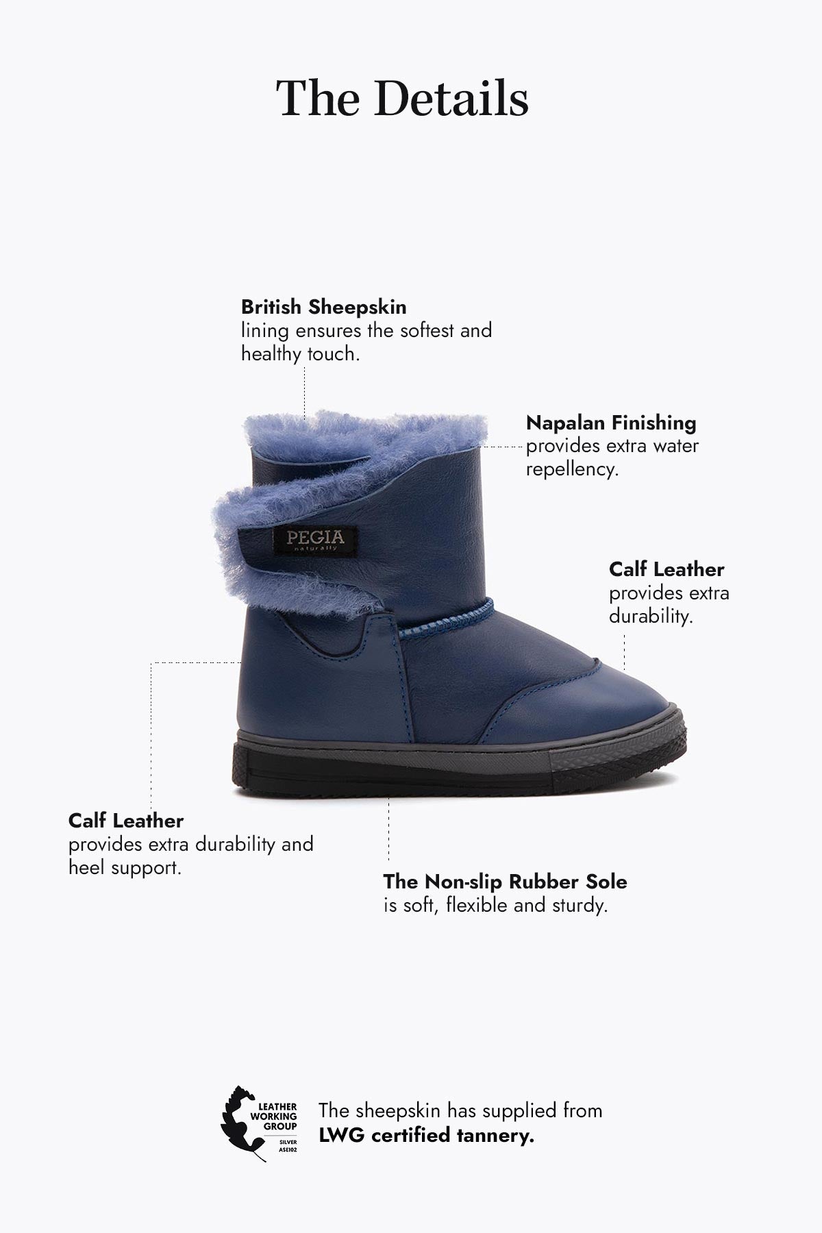 Pegia Denia Shearling Kids' Velcro Boots - Pegia