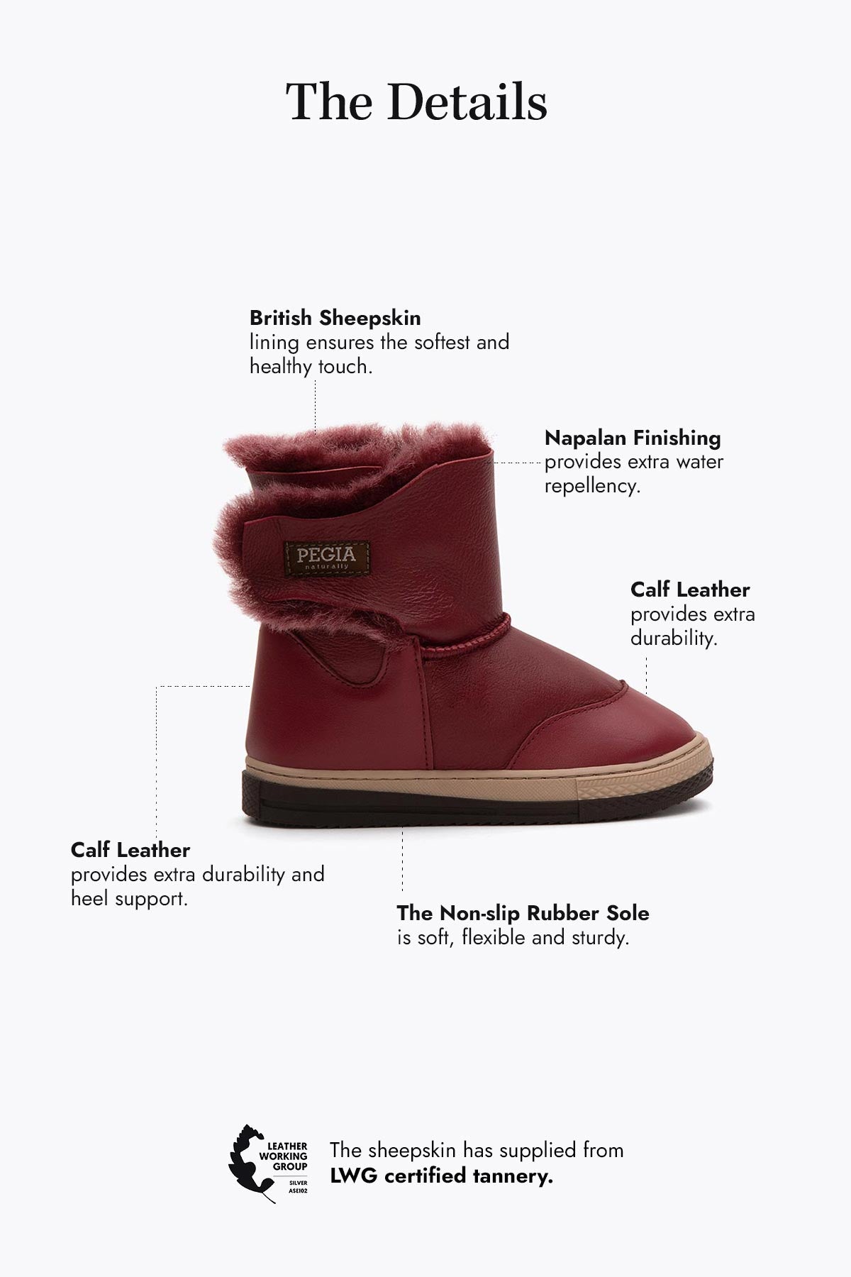 Pegia Denia Shearling Kids' Velcro Boots - Pegia