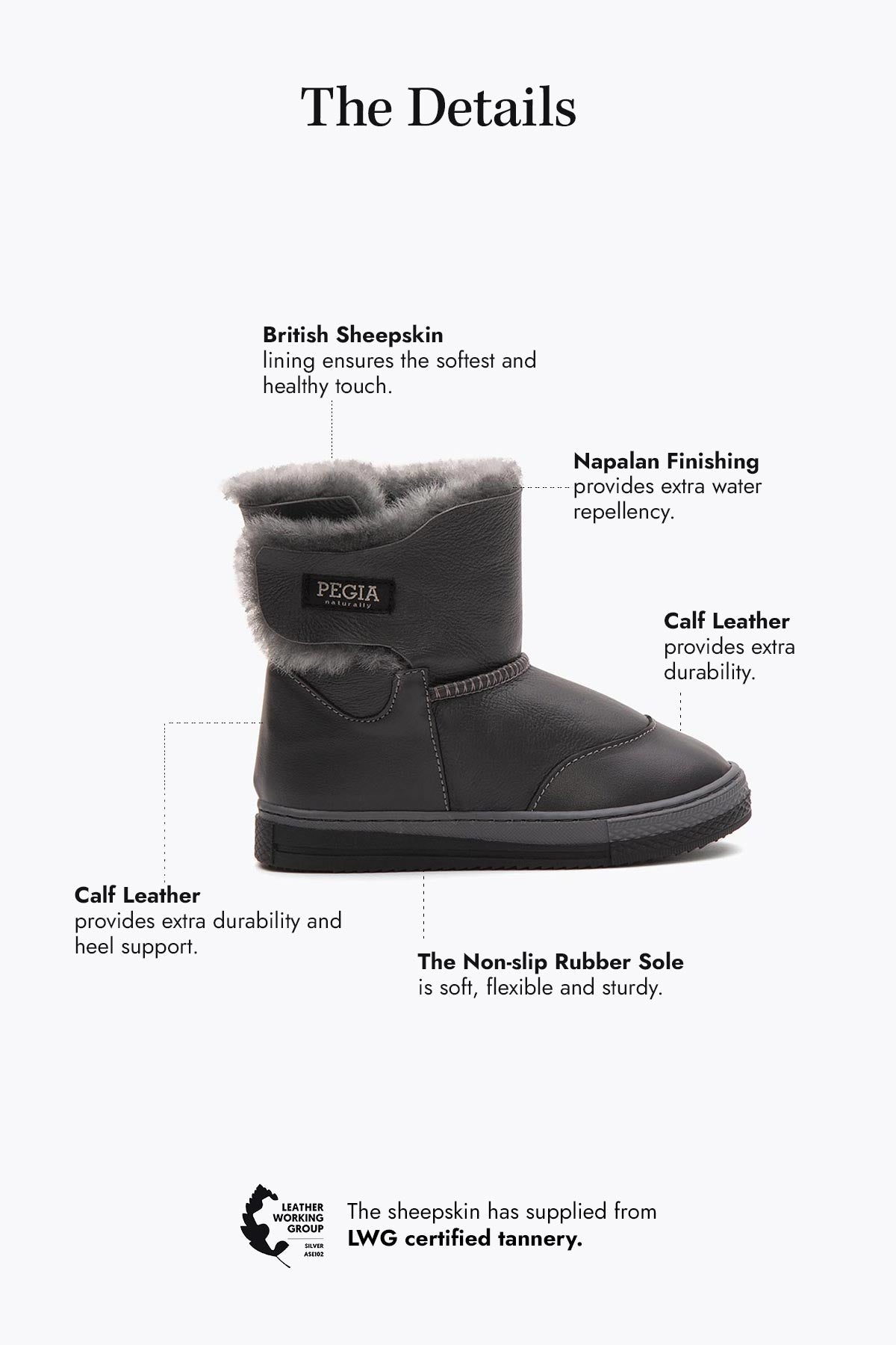 Pegia Denia Shearling Kids' Velcro Boots - Pegia