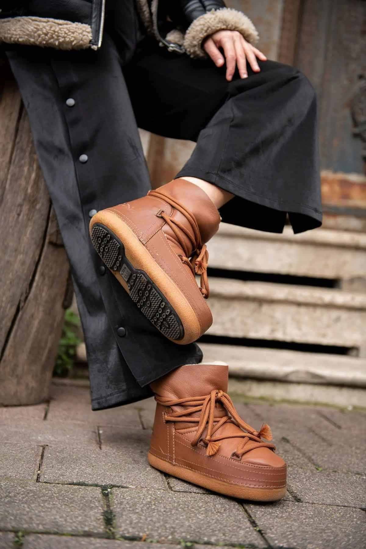 Cool Moon Women's Shearling Snow Boots 251369  - Chestnut