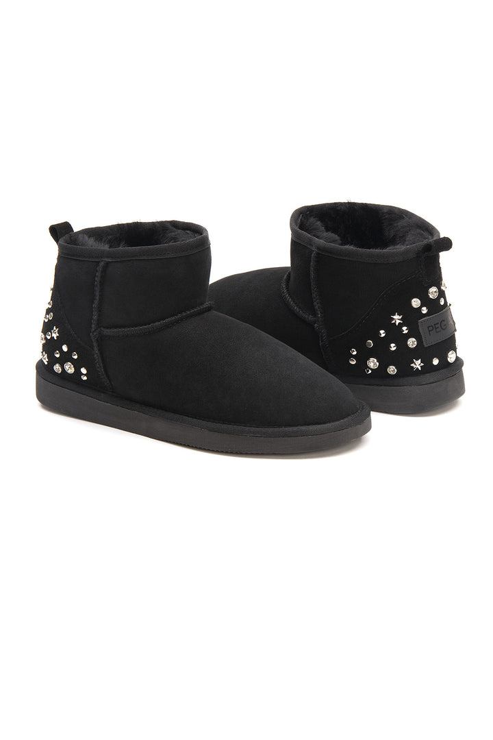 Pegia Masca Genuine Suede Jewel Detailed Women's Mini Boots - Pegia