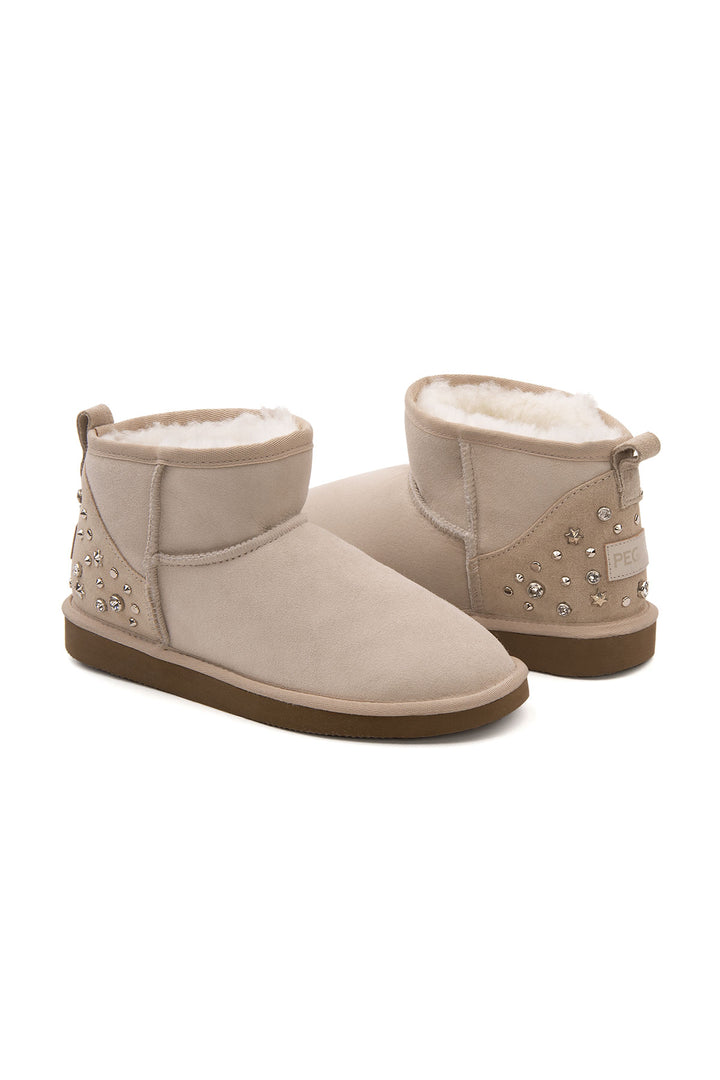 Pegia Masca Genuine Suede Jewel Detailed Women's Mini Boots - Pegia