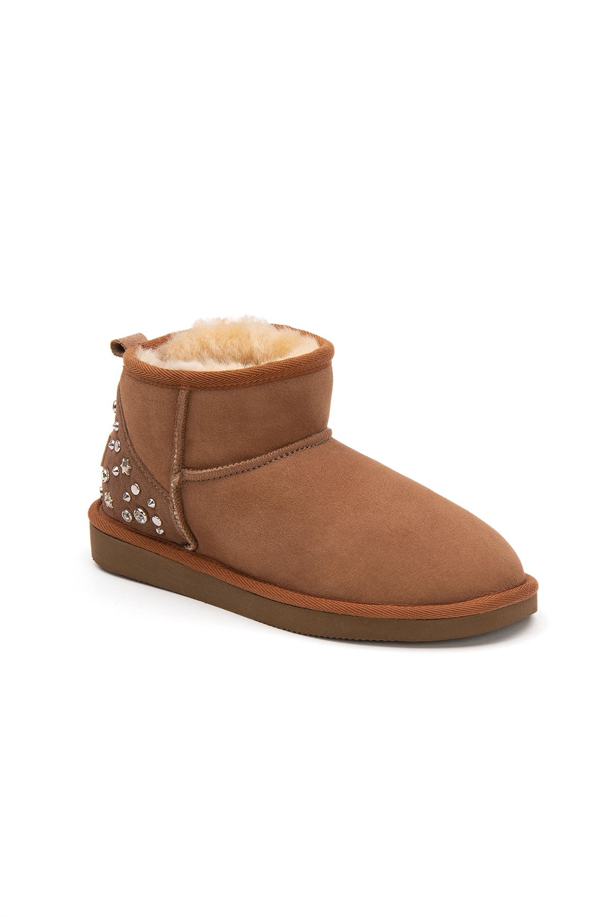 Pegia Masca Genuine Suede Jewel Detailed Women's Mini Boots - Pegia