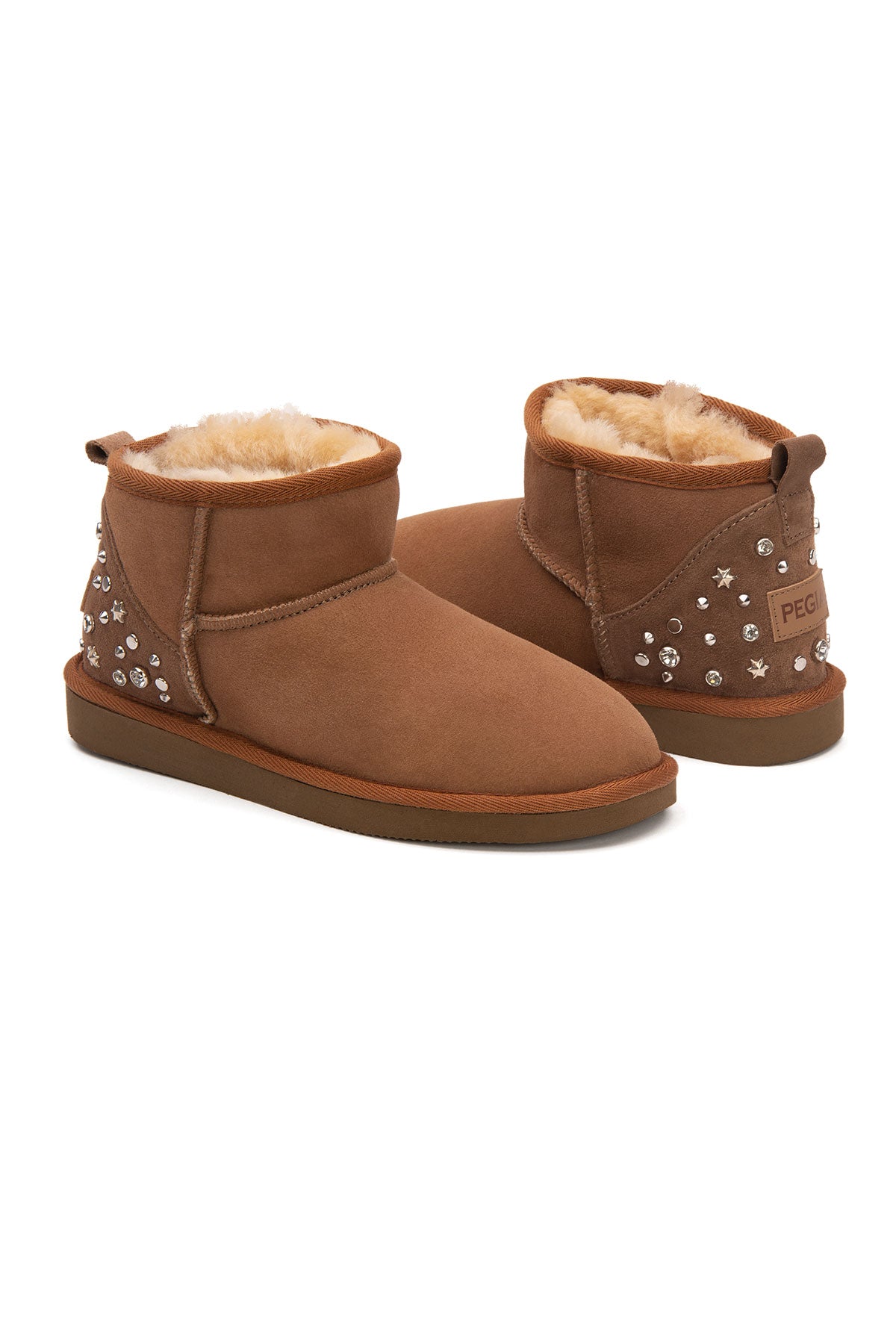 Pegia Masca Genuine Suede Jewel Detailed Women's Mini Boots - Pegia