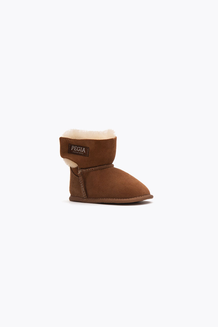 Pegia Lian Chestnut Shearling Baby Velcro Booties Indoor Suede
