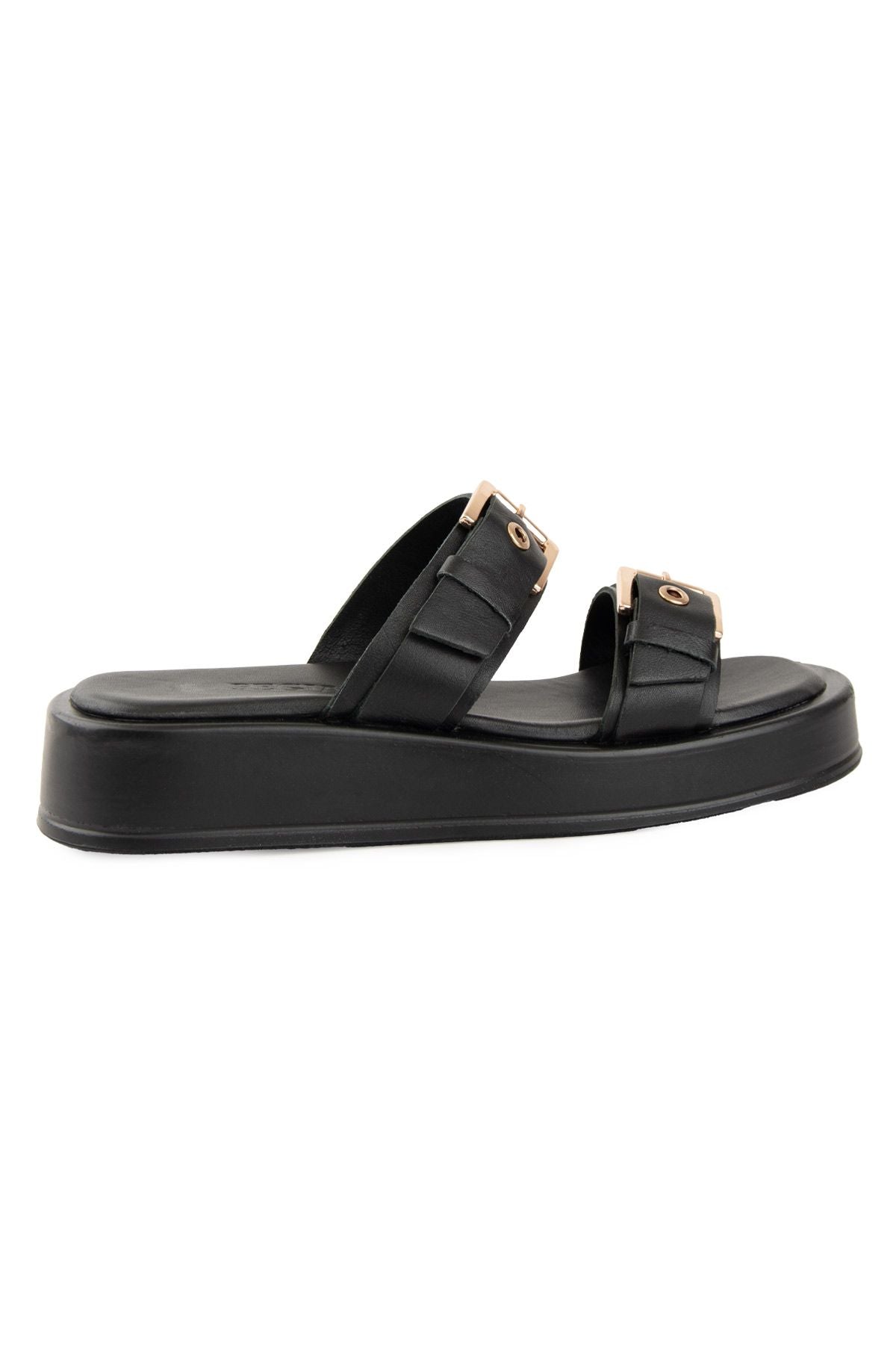 Pegia Leather Double Buckle Women's Sandal DG6094  - Black