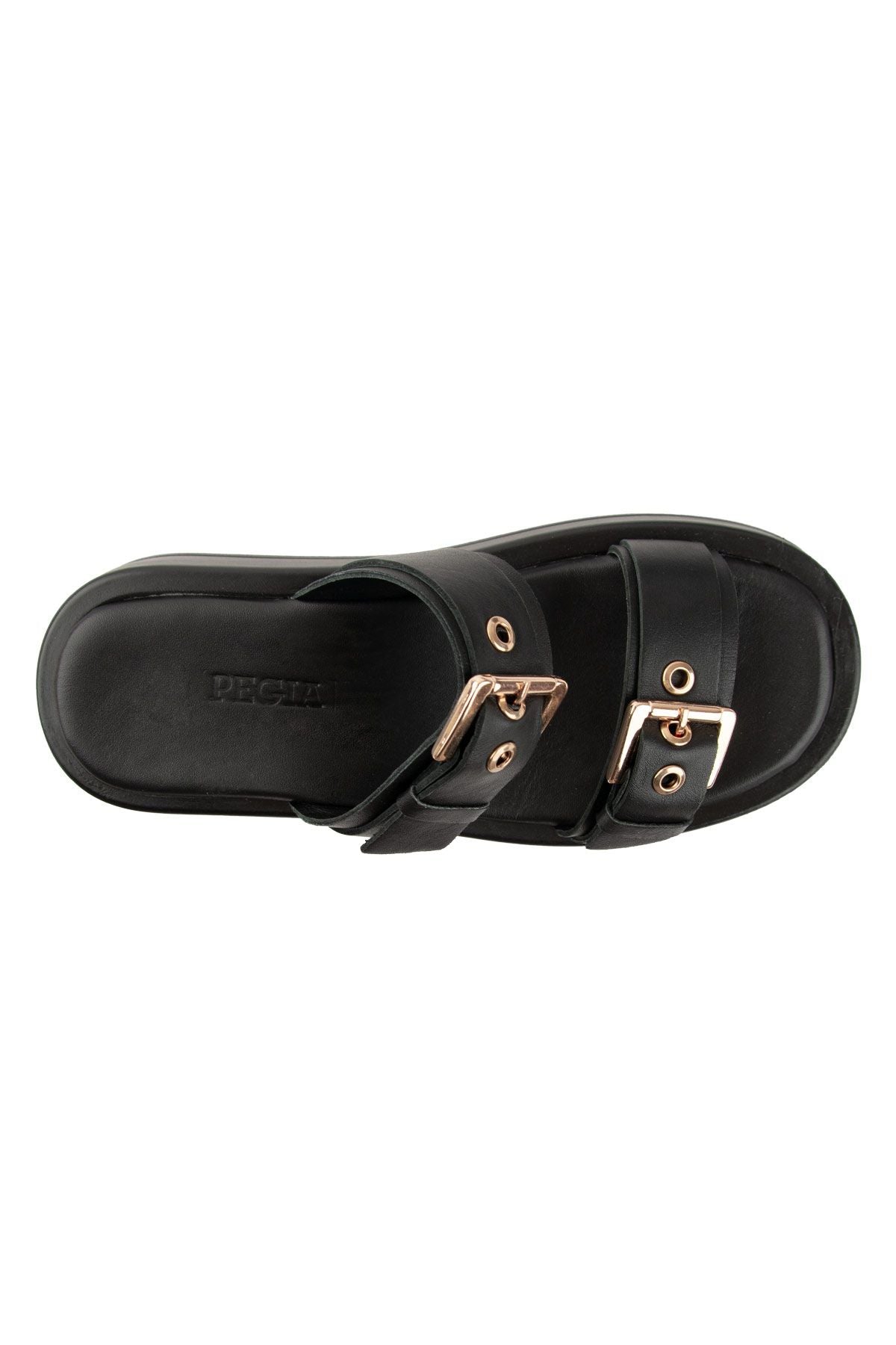 Pegia Leather Double Buckle Women's Sandal DG6094  - Black