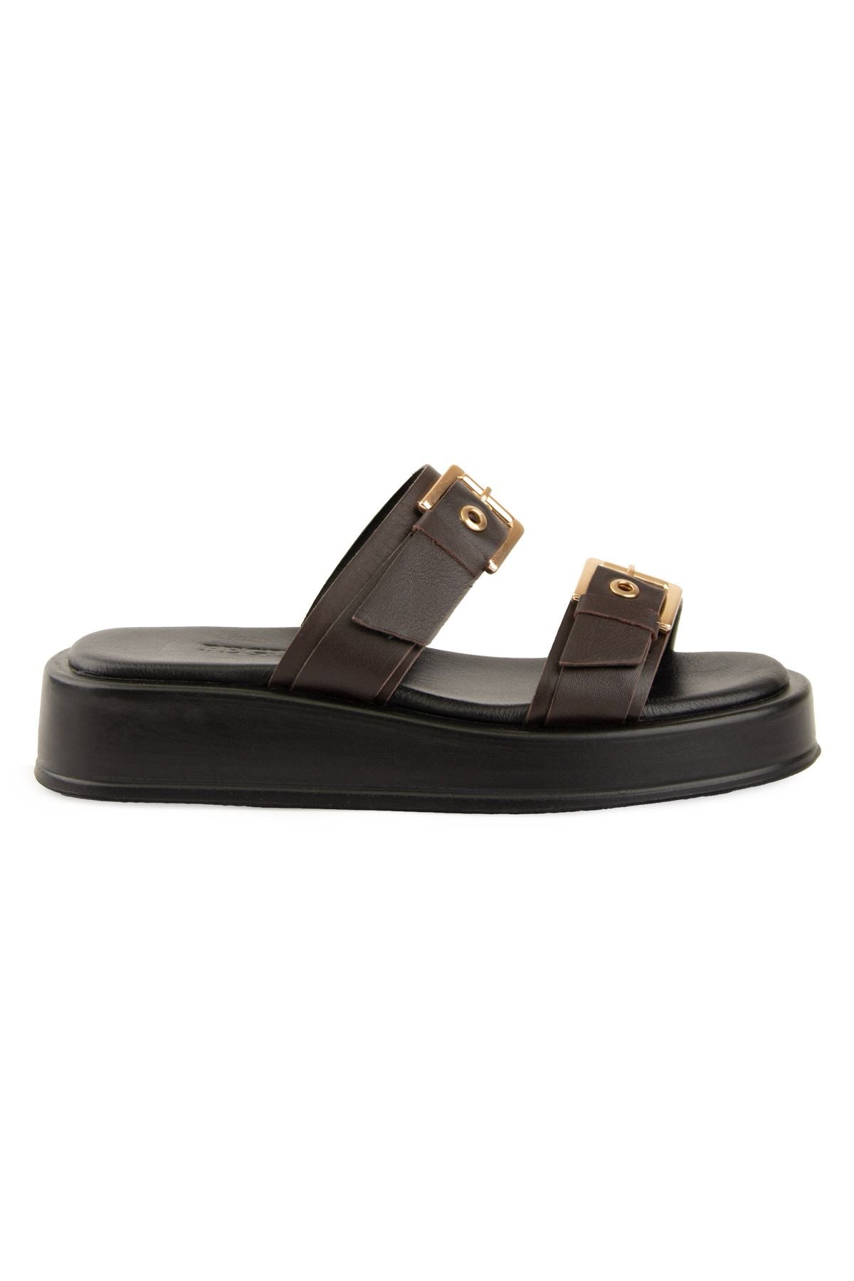 Pegia Leather Double Buckle Women's Sandal DG6094  - Choco