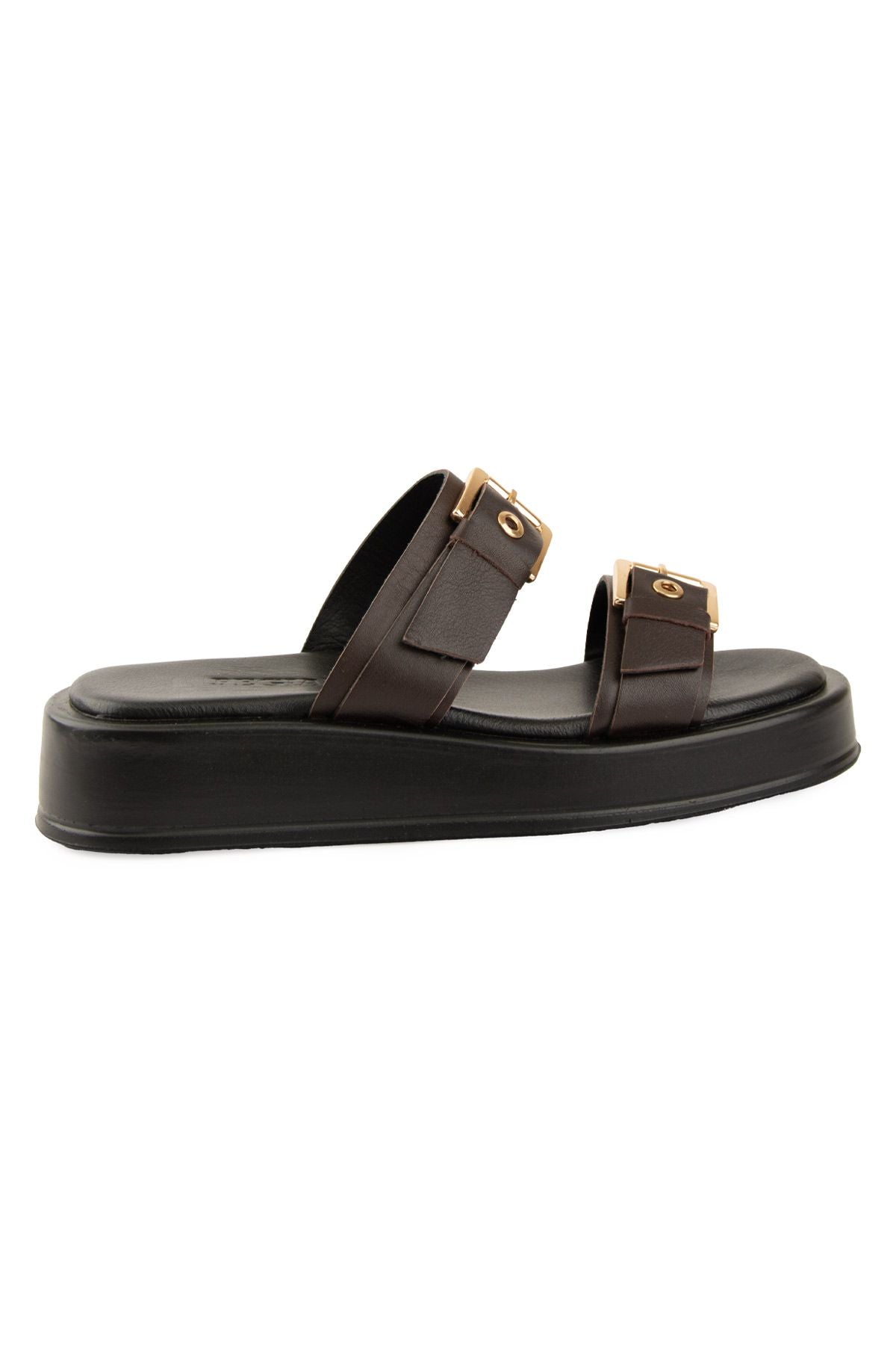 Pegia Leather Double Buckle Women's Sandal DG6094  - Choco