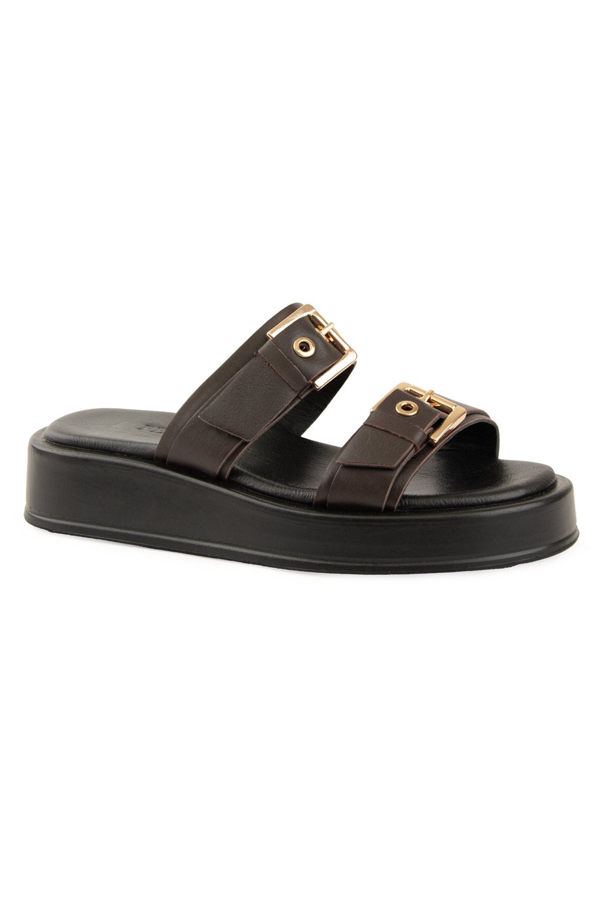 Pegia Leather Double Buckle Women's Sandal DG6094  - Choco