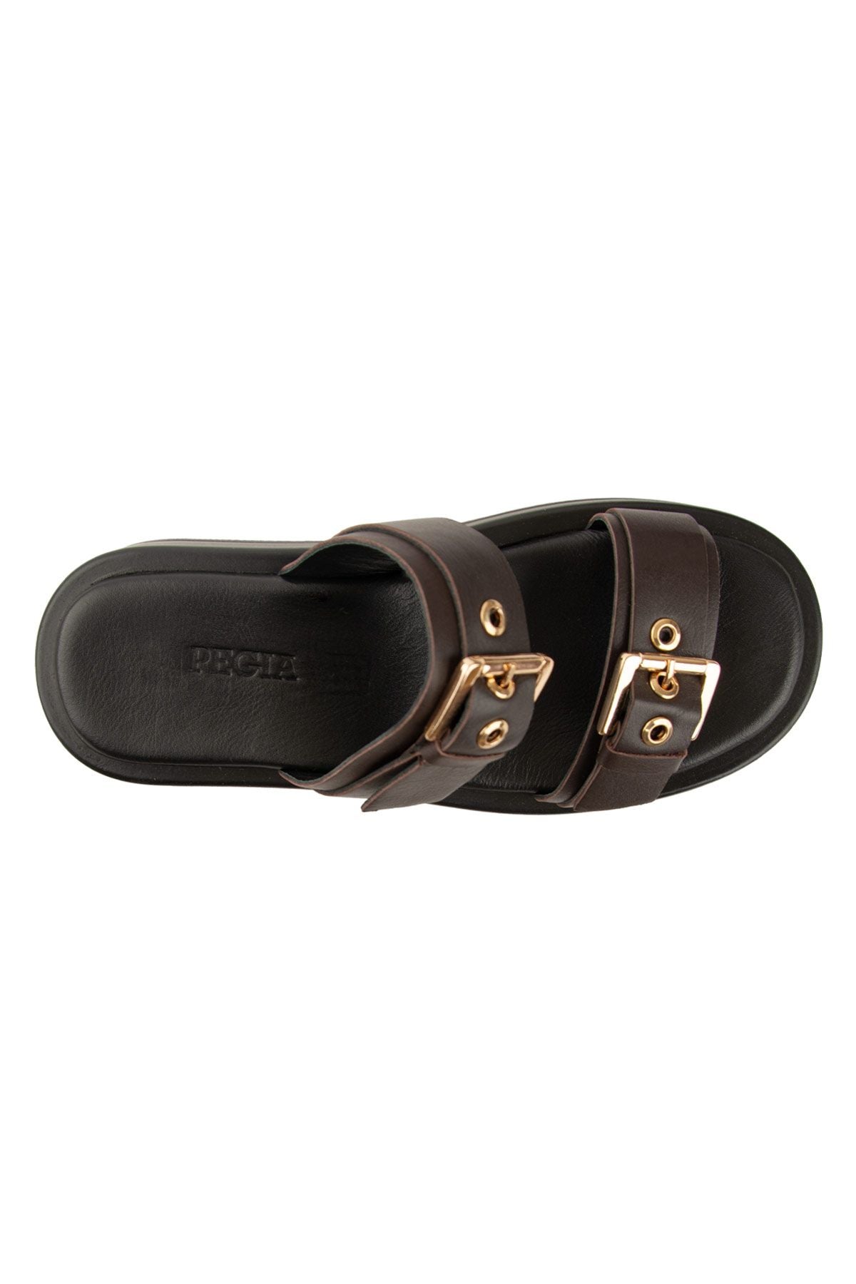 Pegia Leather Double Buckle Women's Sandal DG6094  - Choco