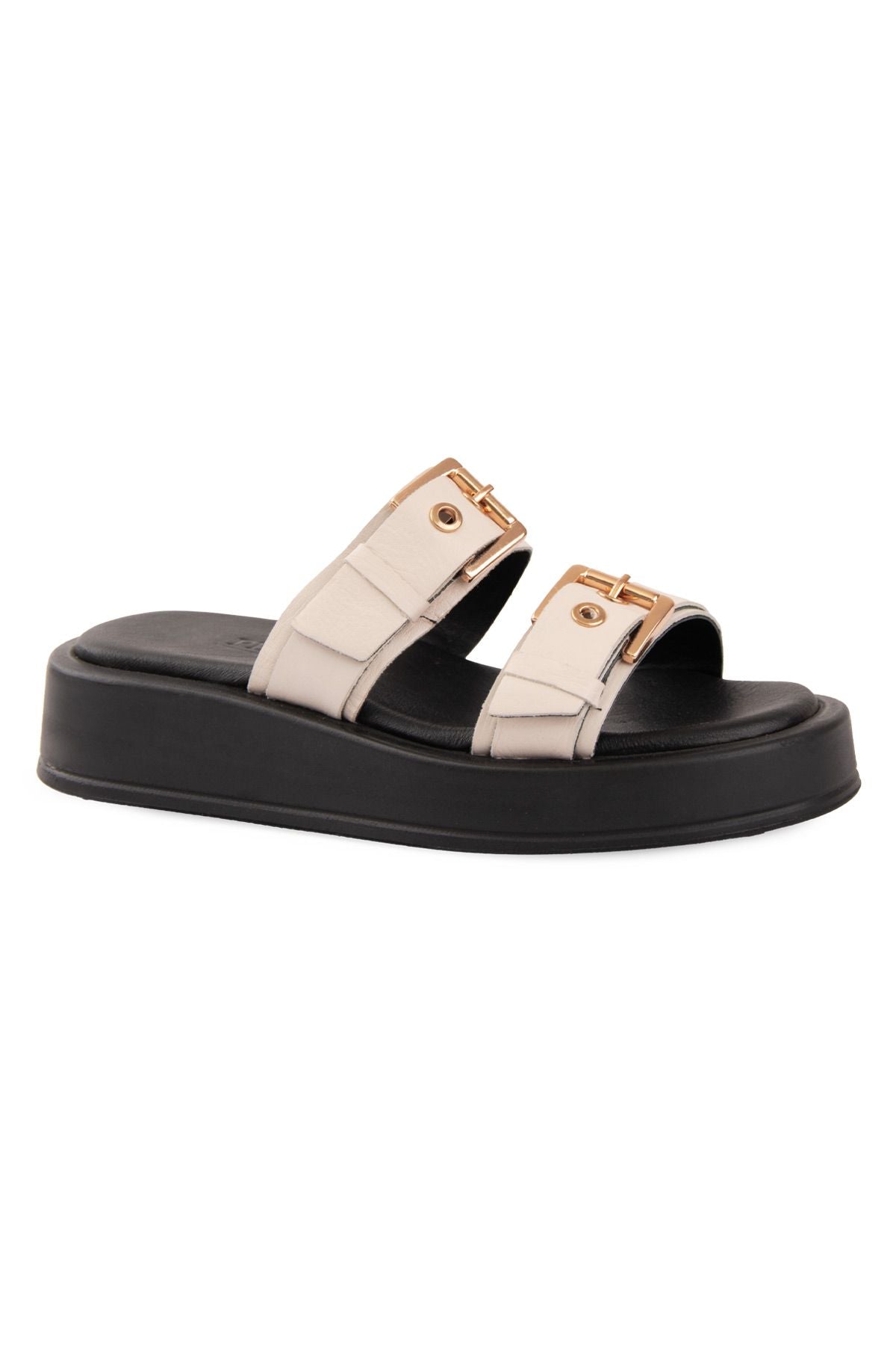 Pegia Leather Double Buckle Women's Sandal DG6094  - Cream
