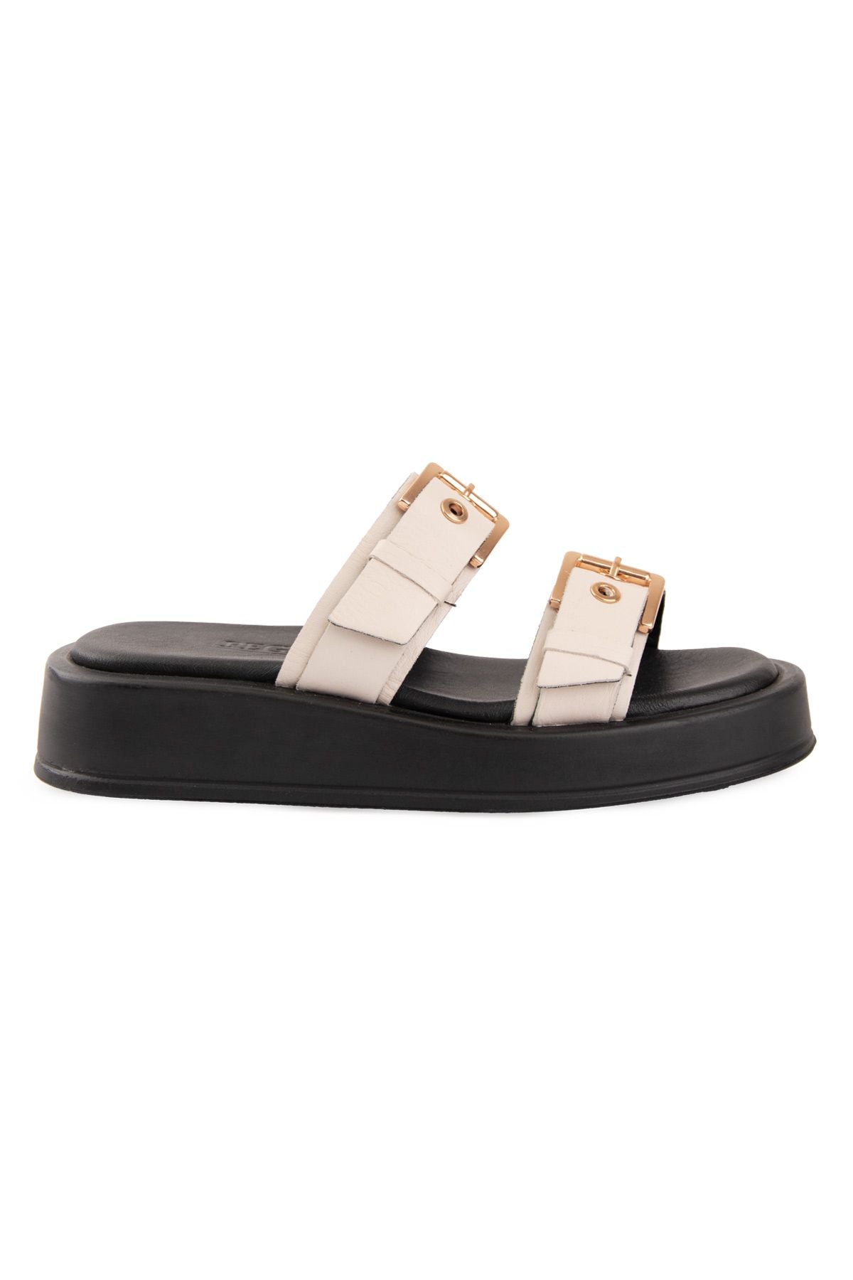 Pegia Leather Double Buckle Women's Sandal DG6094  - Cream
