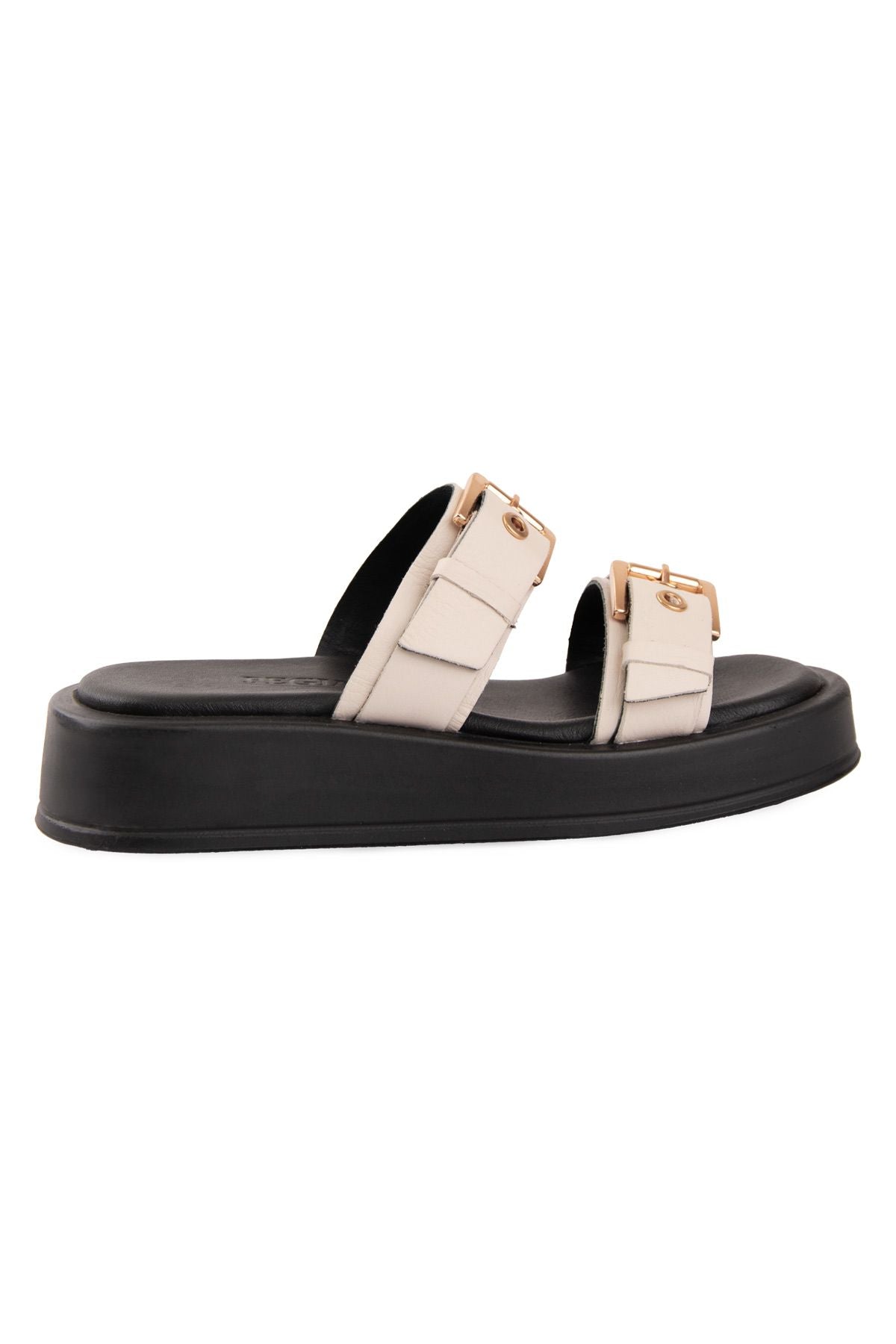 Pegia Leather Double Buckle Women's Sandal DG6094  - Cream