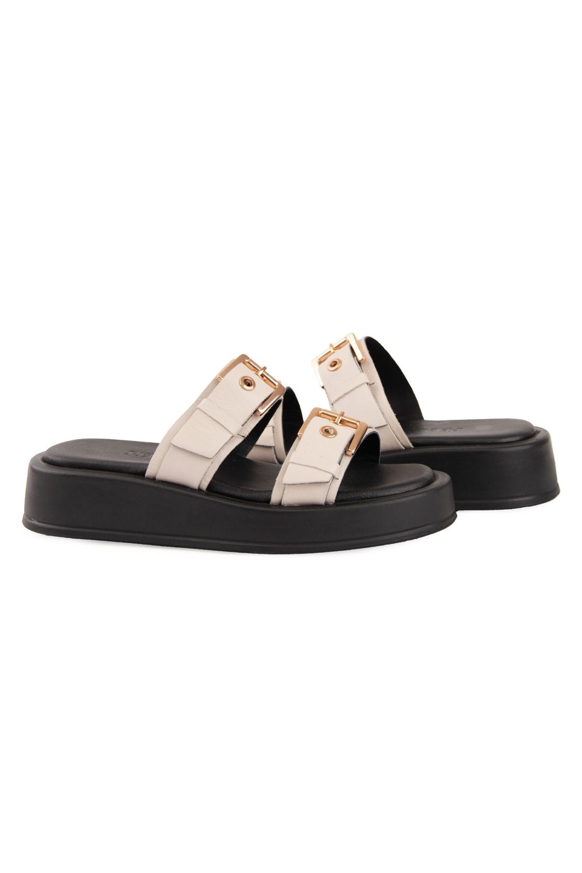 Pegia Leather Double Buckle Women's Sandal DG6094  - Cream