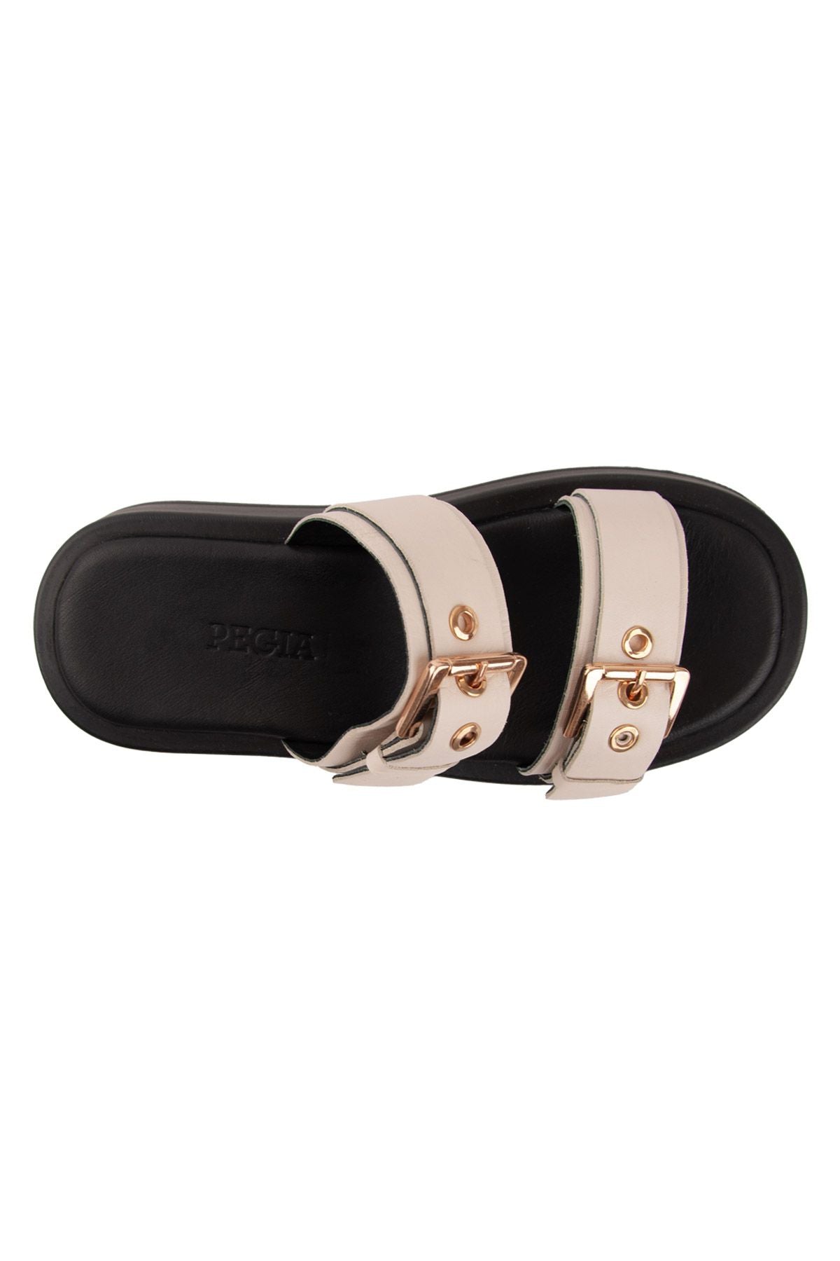 Pegia Leather Double Buckle Women's Sandal DG6094  - Cream