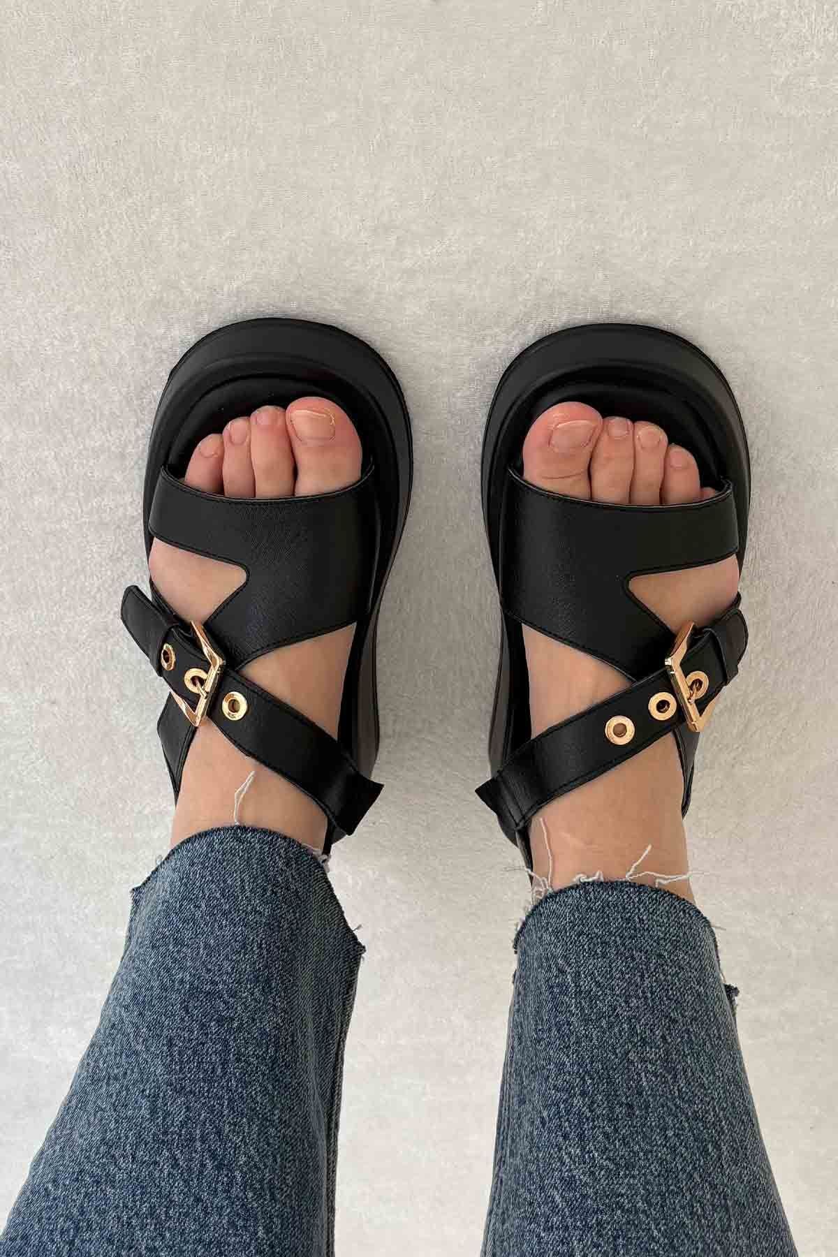 Pegia Women's Genuine Leather Sandal DG6093  - Black