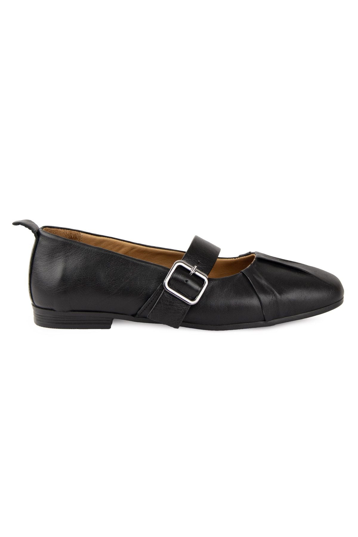 Pegia Leather Buckle Women's Ballet Flats DG6104  - Black