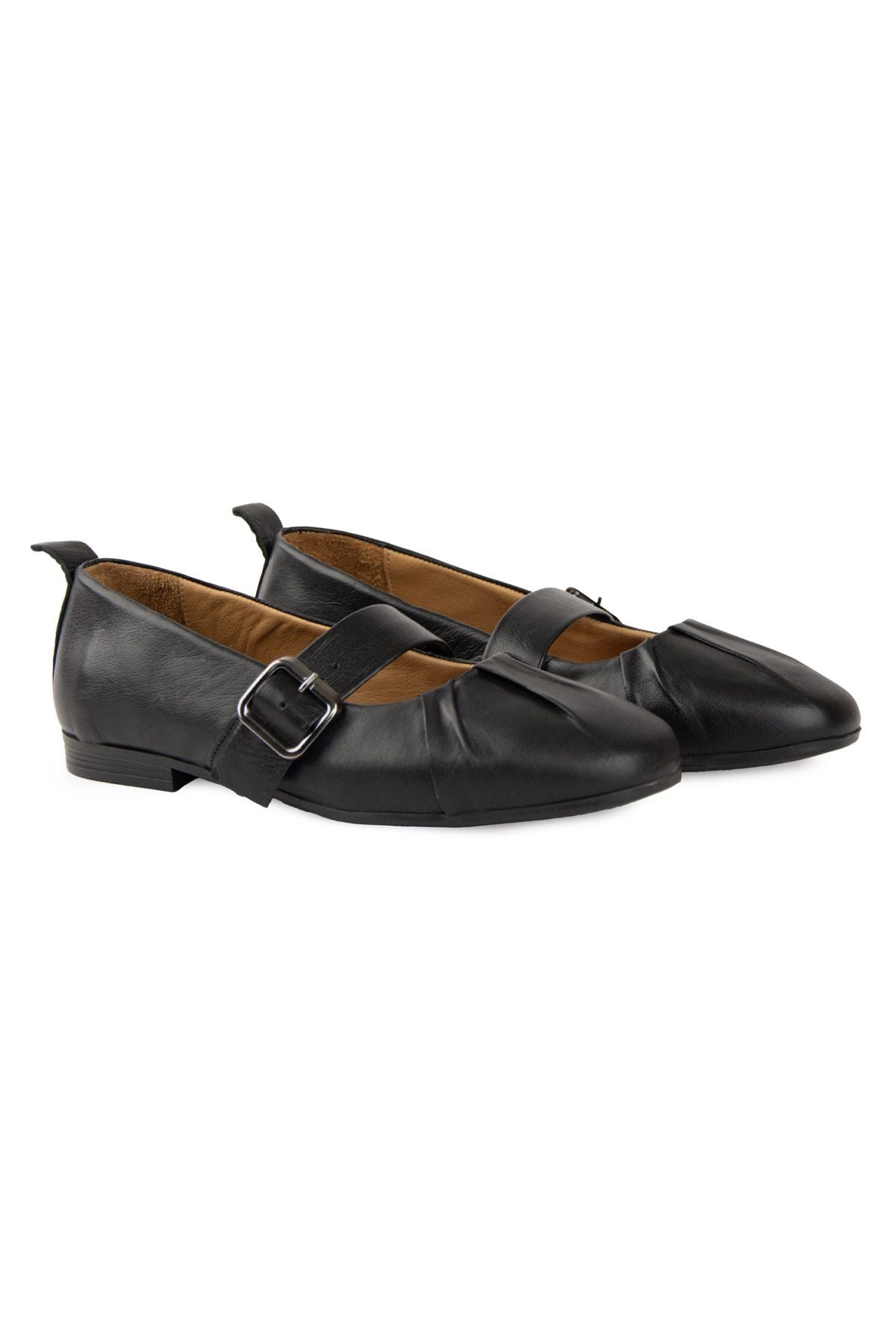 Pegia Leather Buckle Women's Ballet Flats DG6104  - Black