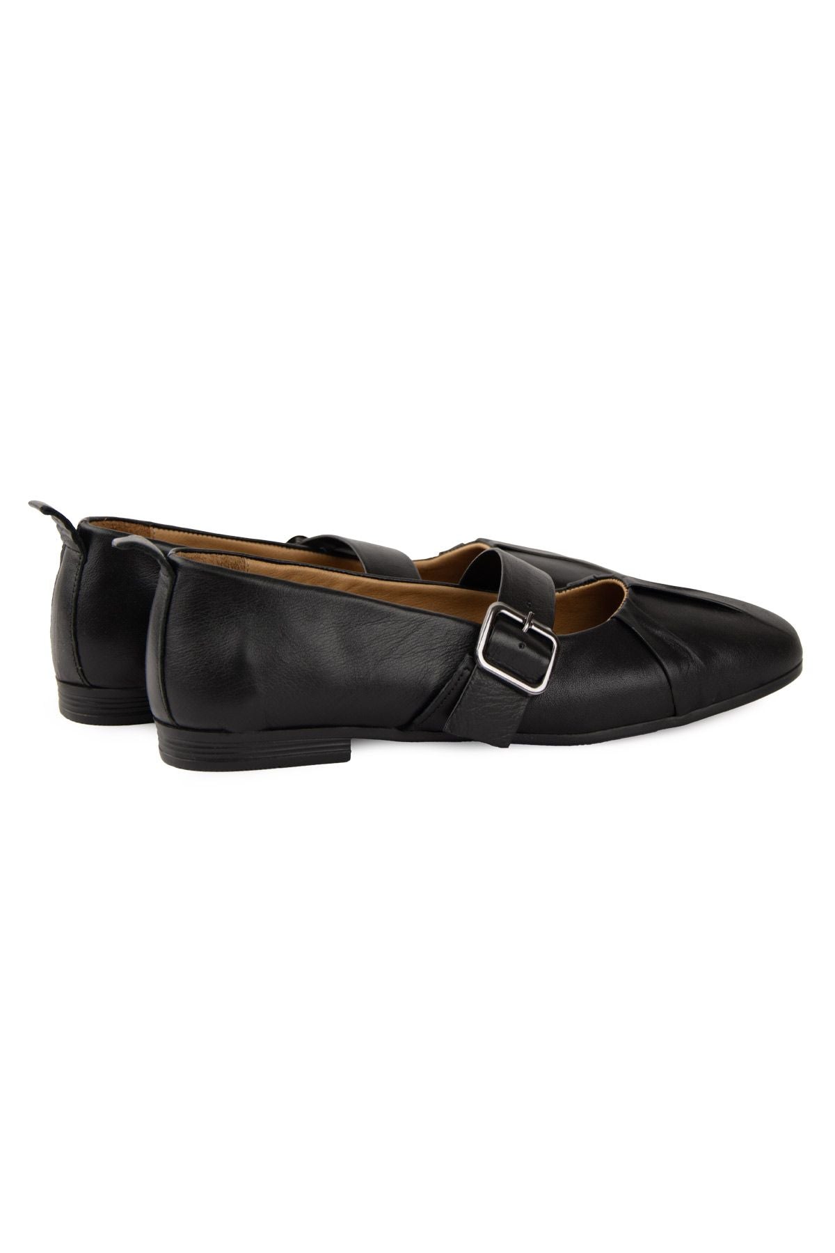 Pegia Leather Buckle Women's Ballet Flats DG6104  - Black