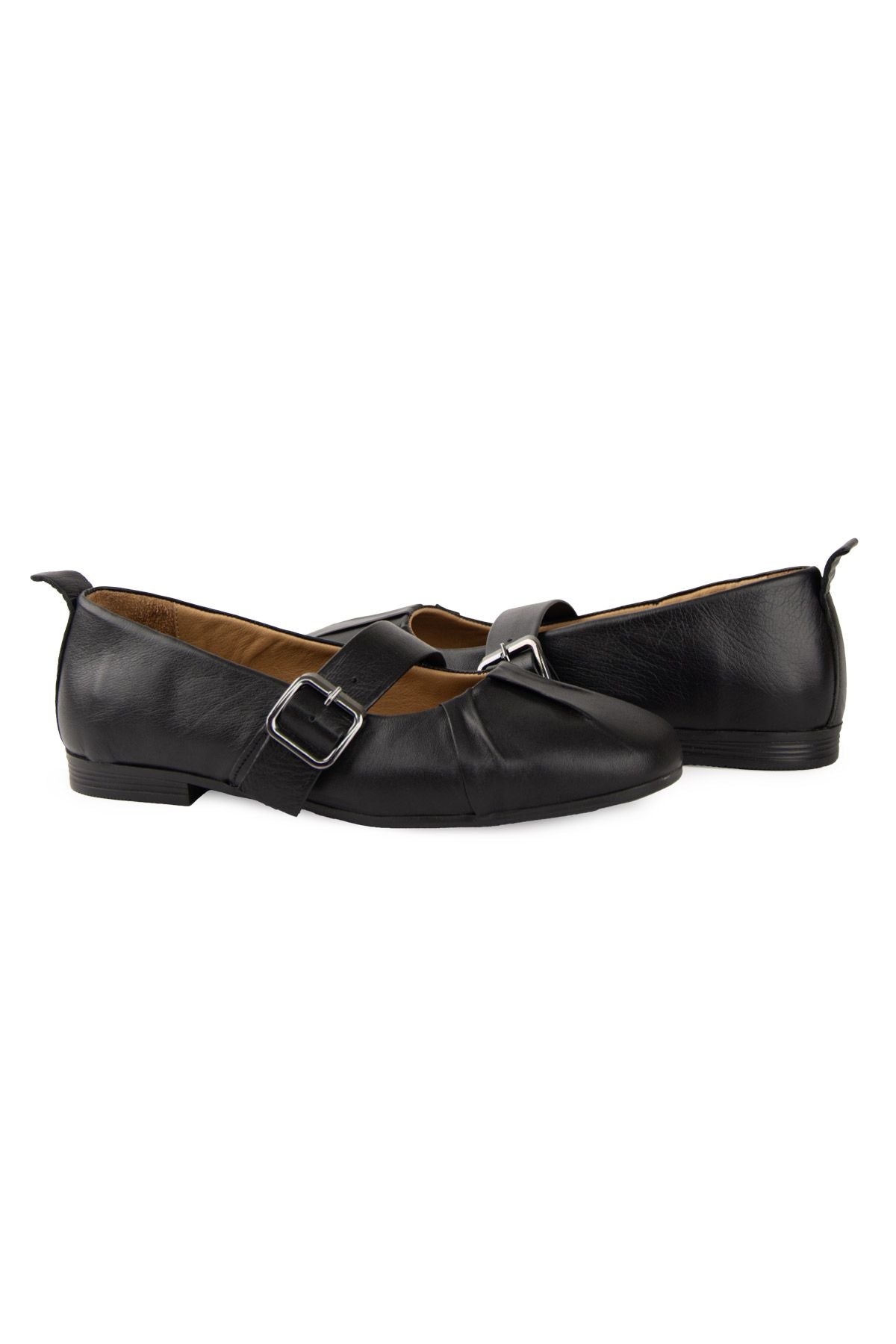Pegia Leather Buckle Women's Ballet Flats DG6104  - Black
