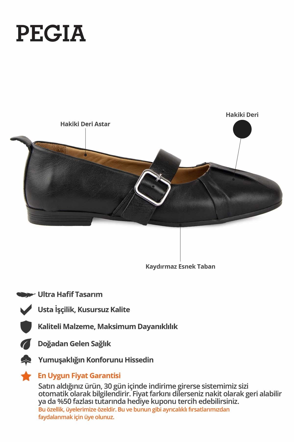 Pegia Leather Buckle Women's Ballet Flats DG6104  - Black