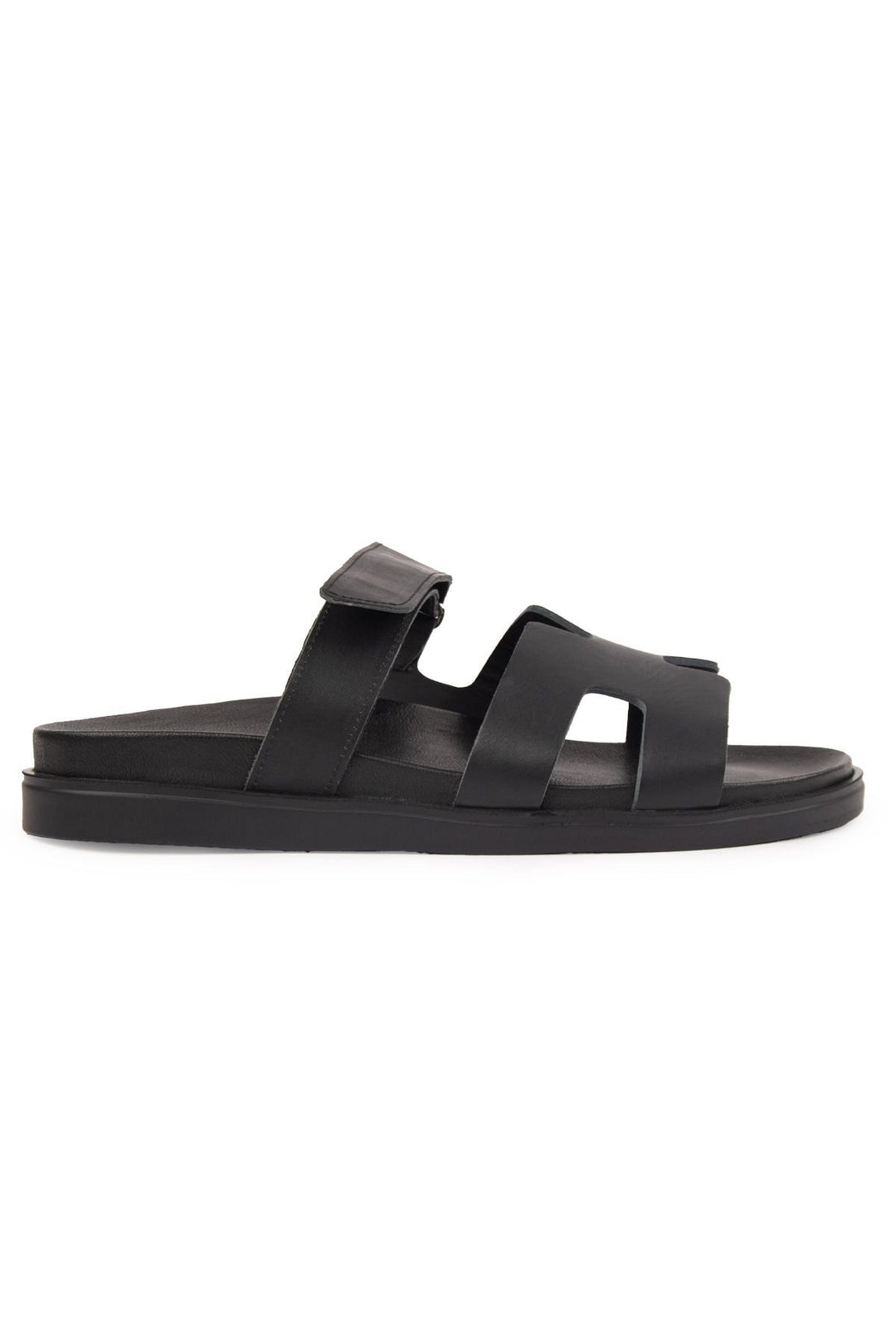 Pegia Men's Leather Strap Slippers 215027  - Black