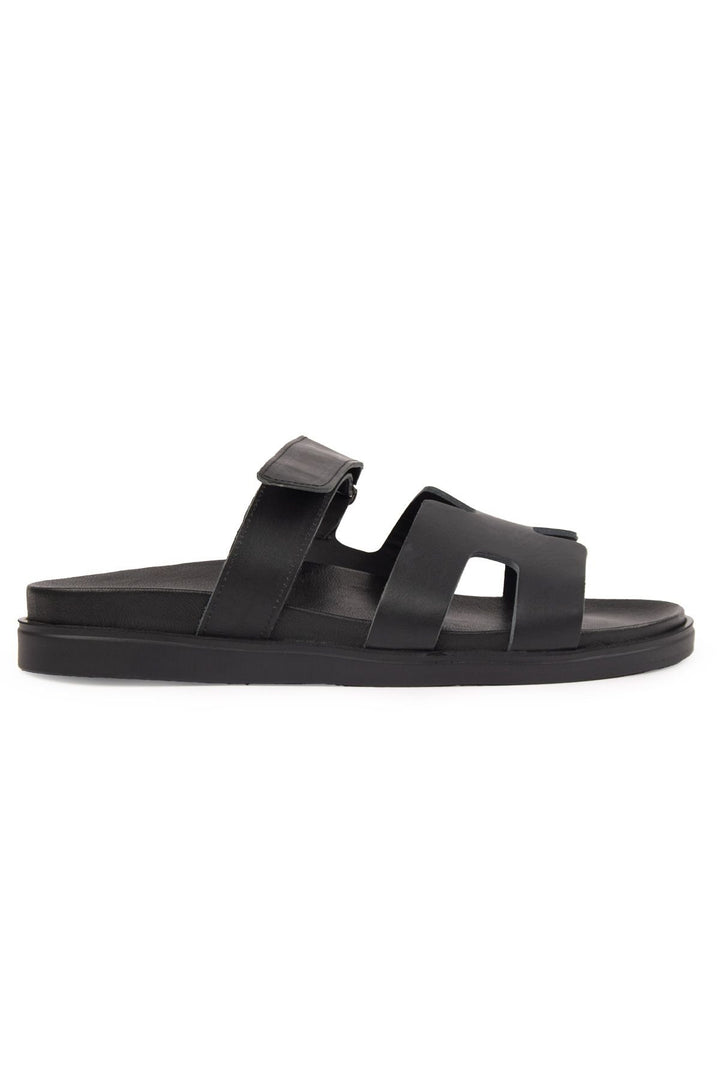 Pegia Men's Leather Strap Slippers 215027  - Black