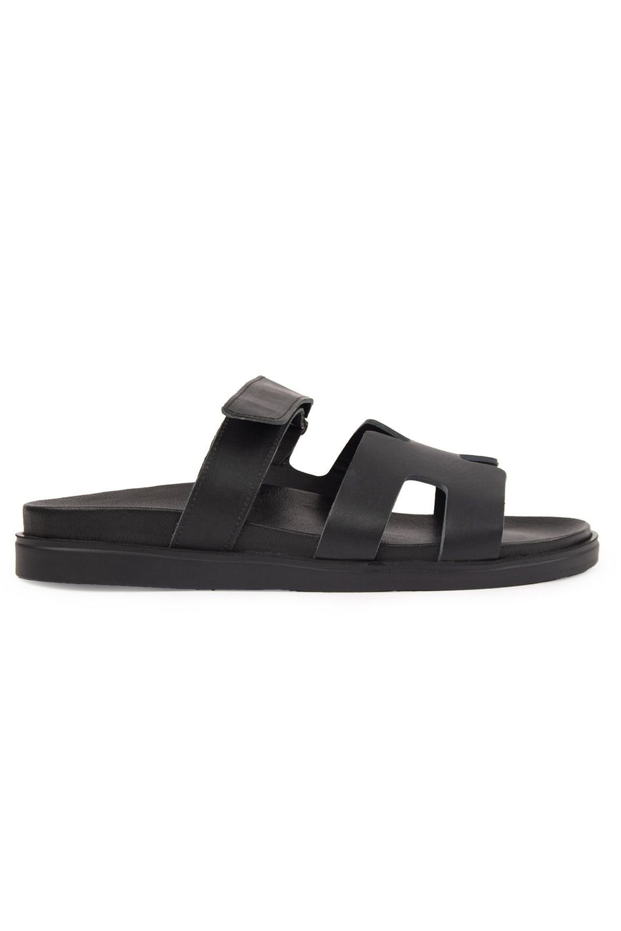 Pegia Men's Leather Strap Slippers 215027  - Black