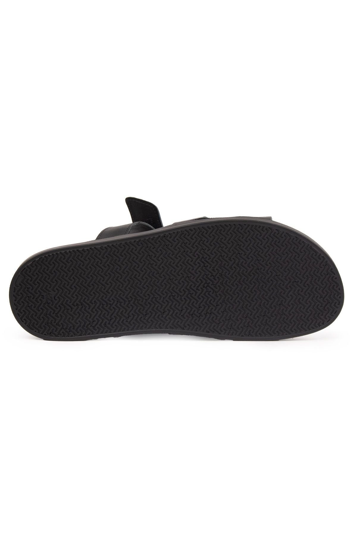 Pegia Men's Leather Strap Slippers 215027  - Black