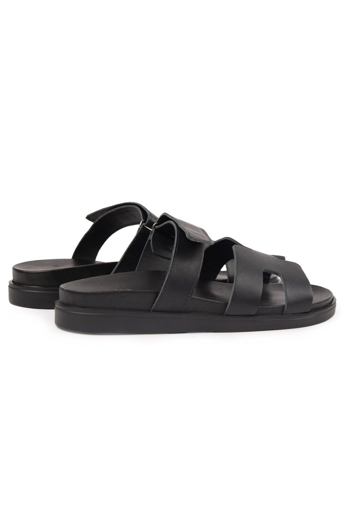 Pegia Men's Leather Strap Slippers 215027  - Black