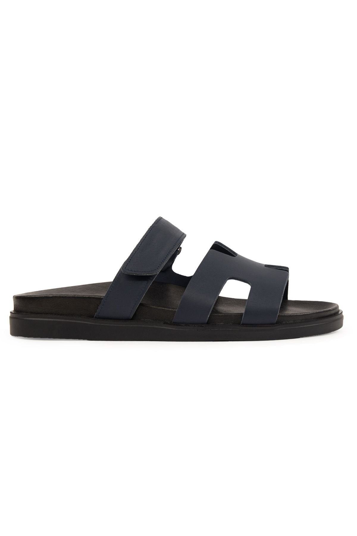 Pegia Men's Leather Strap Slippers 215027  - Navy