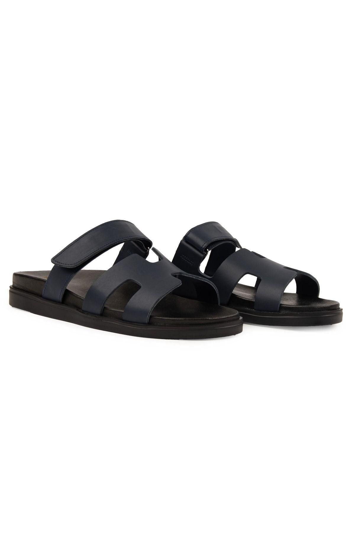 Pegia Men's Leather Strap Slippers 215027  - Navy