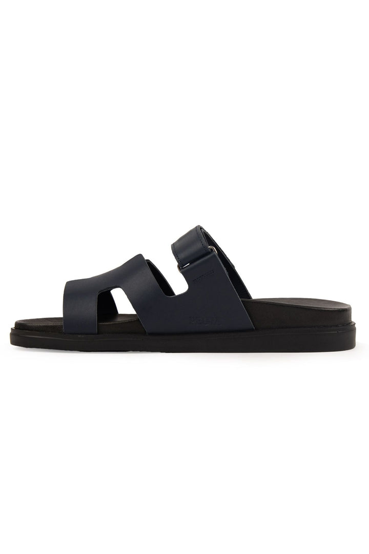 Pegia Men's Leather Strap Slippers 215027  - Navy