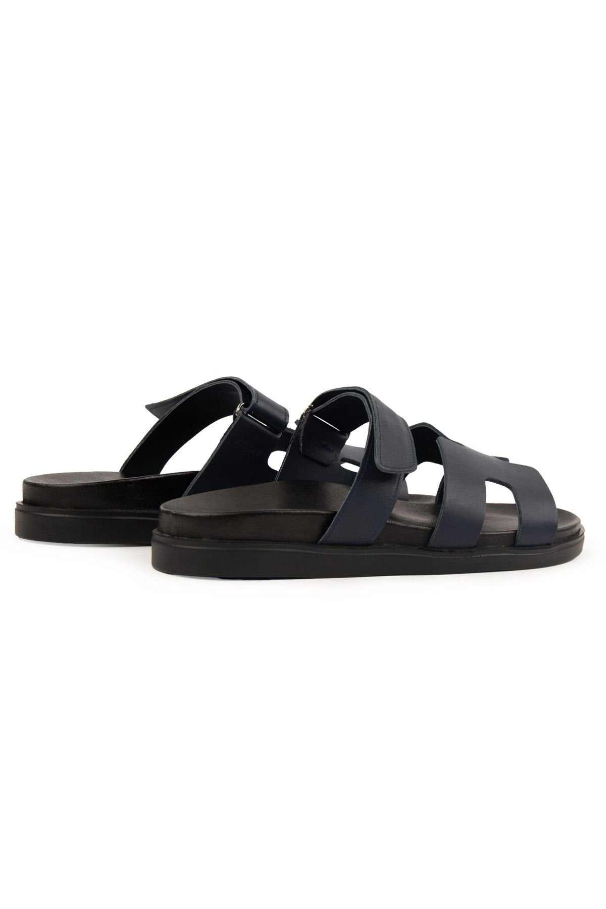 Pegia Men's Leather Strap Slippers 215027  - Navy