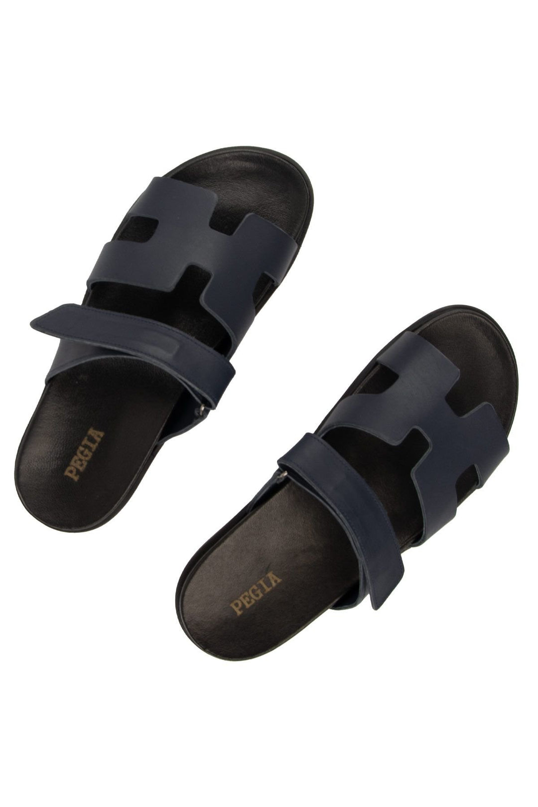 Pegia Men's Leather Strap Slippers 215027  - Navy