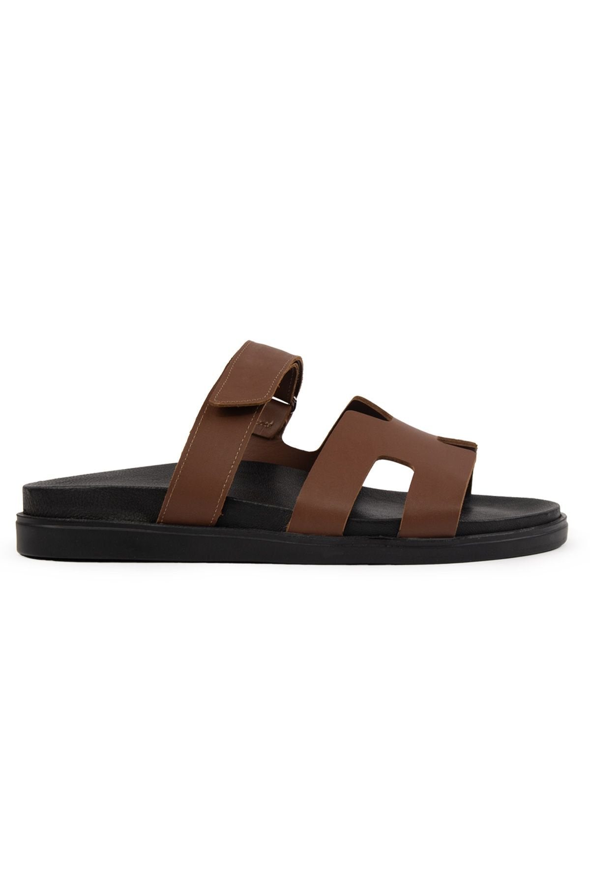 Pegia Men's Leather Strap Slippers 215027  - Light Brown