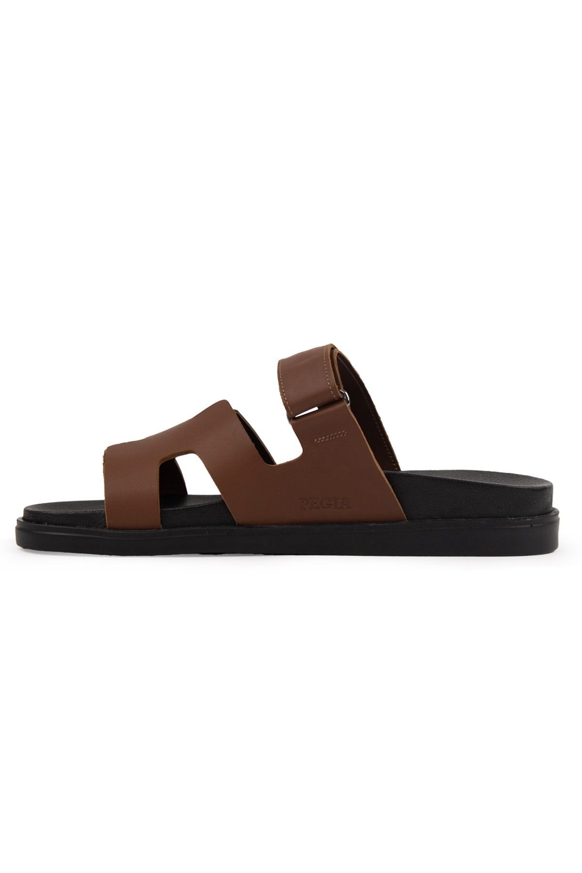 Pegia Men's Leather Strap Slippers 215027  - Light Brown