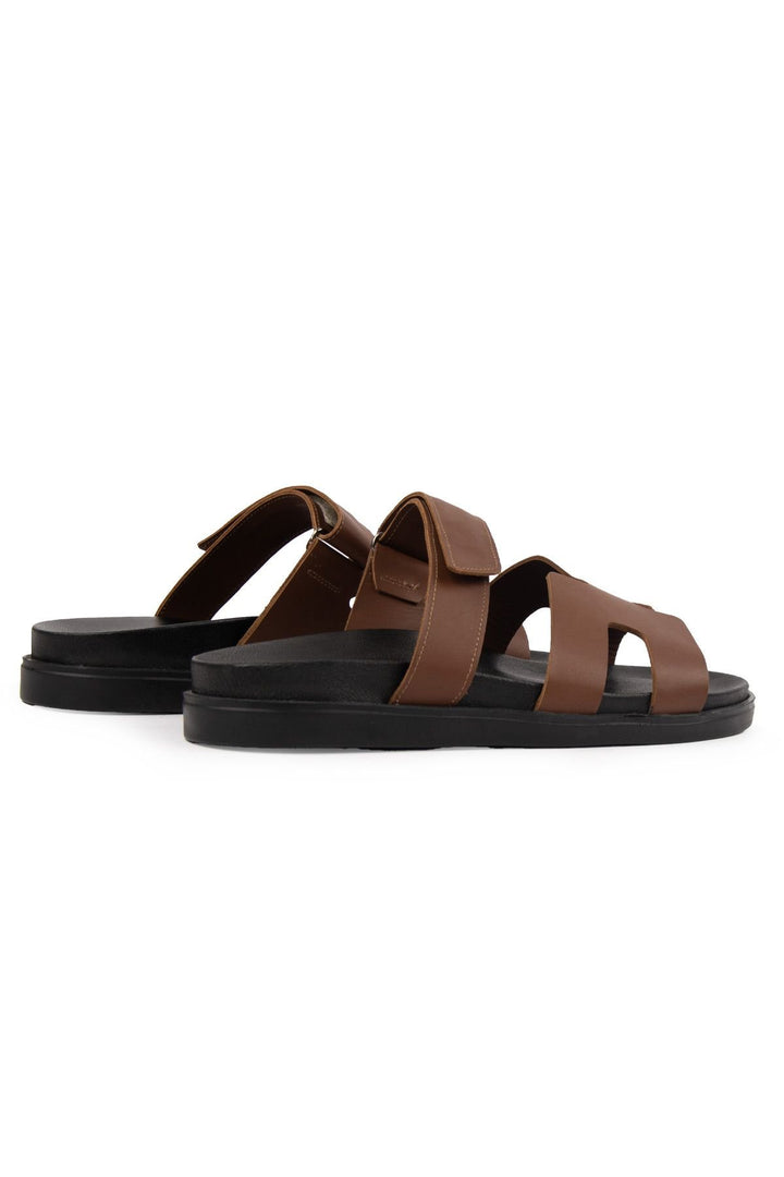 Pegia Men's Leather Strap Slippers 215027  - Light Brown