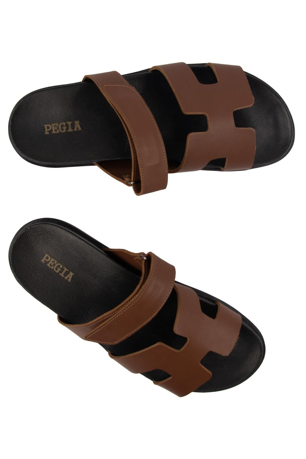 Pegia Men's Leather Strap Slippers 215027  - Light Brown